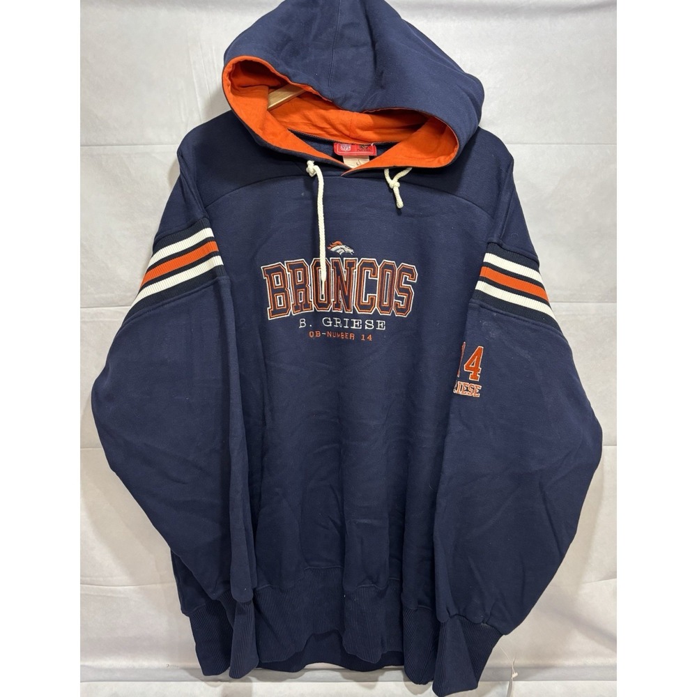 Denver Broncos NFL Hoodie Y2K Vintage Sweatshirt Hooded Bob Griese Navy Blue NWT - Picture 2 of 9